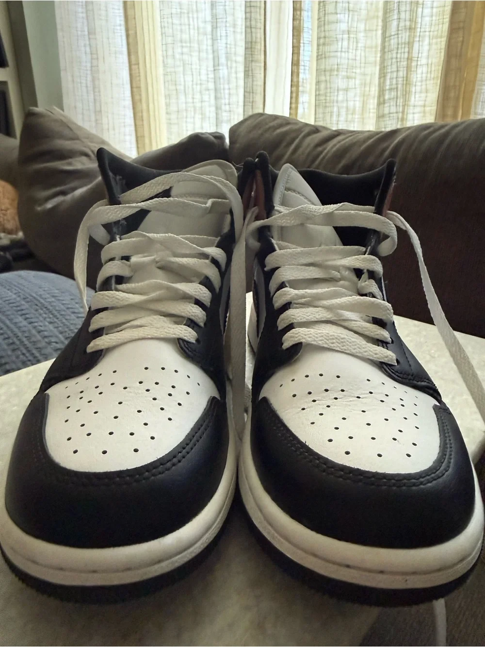 Jordan 1 Men's Mid Sneakers in White, Black & Pink